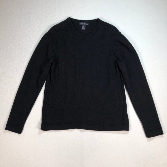Banana Republic Sweater Men's L* (S) Black 100% Extra Fine Italian Merino Wool V - Picture 1 of 14